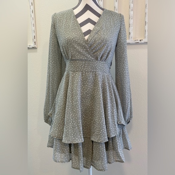 Women's Japna Dress, Sheer & Lined Layered V-Neck Long Sleeve Mini Dress Size S‎ - Picture 1 of 8